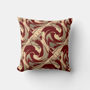 Burgundy Beige Taupe Diagonal Swirling Art Print Cushion