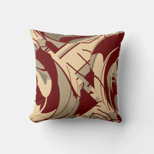 Burgundy Beige Taupe Lush Leaves Floral Art Design Cushion