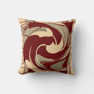 Burgundy Beige Taupe Swirling Abstract Flower Cushion