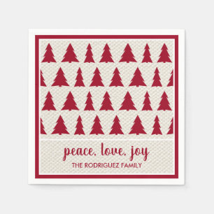 Burgundy Beige Tree Pattern Name Holiday Party Napkin