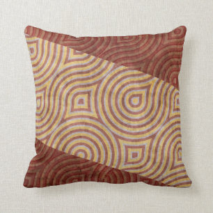 Burgundy Beige Wavy Line Diagonals Cushion