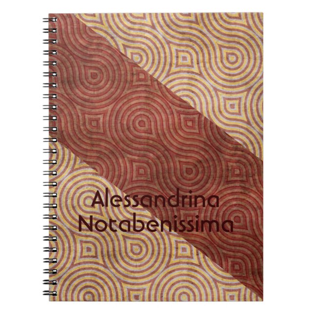 Burgundy Beige Wavy Line Diagonals Customisable Notebook (Front)