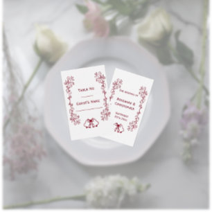 Burgundy Bells Scrollwork Design Wedding Place Card