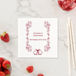 Burgundy Bells Scrollwork Wedding Reception Napkin