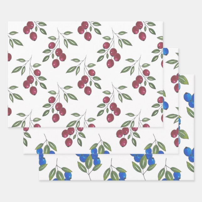Burgundy Berries Patterns Wrapping Paper (Set)