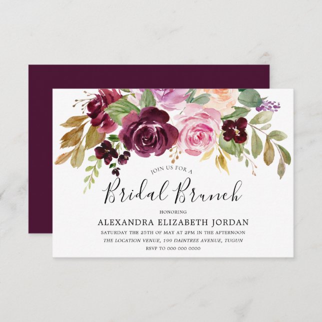 Burgundy Berry All Seasons Bridal Shower Brunch Invitation (Front/Back)