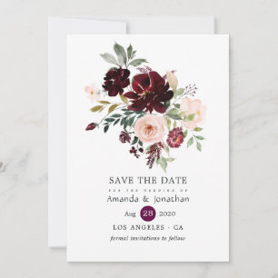 Burgundy Berry and Blush Floral Wedding Save The Date