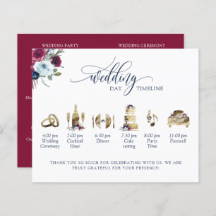 Burgundy, Berry Blue Wedding Program and Timeline