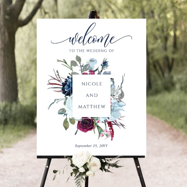 Burgundy, Berry & Blue Wedding Welcome Sign (Creator Uploaded)