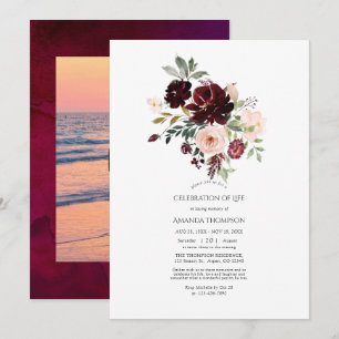 Burgundy Berry & Blush Floral Celebration of Life Invitation