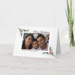 Burgundy Berry & Holly Christmas Photo Holiday Card