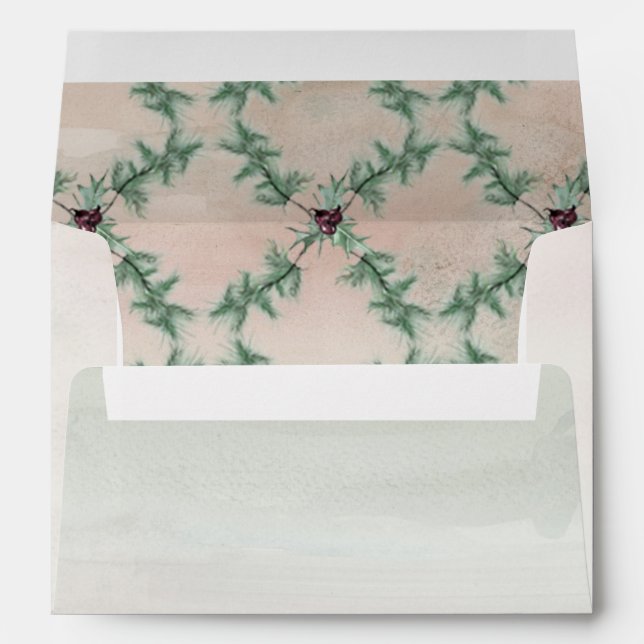 Burgundy Berry Holly Pine Christmas Envelope (Back (Bottom))
