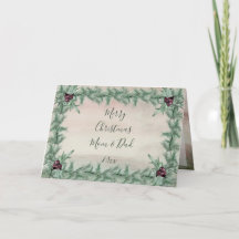 Burgundy Berry Holly Pine Christmas Holiday Card