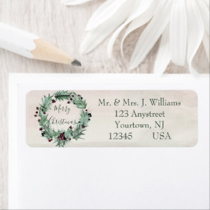 Burgundy Berry Holly Pine Christmas Return Address Label