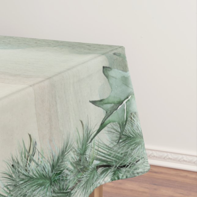 Burgundy Berry Holly Pine Christmas Tablecloth (In Situ)