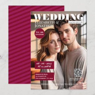 Burgundy & Berry Magazine Wedding Photo Invitation