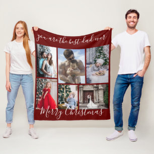 Burgundy Best Dad Ever Merry Christmas Fleece Blanket