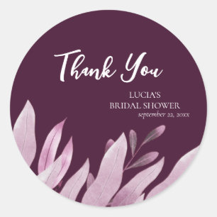 Burgundy Big leaf Bridal Shower Thank You Classic Round Sticker