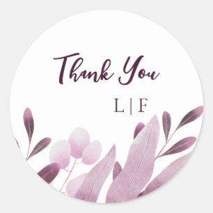Burgundy Big Leaf Wedding Thank You Classic Round Sticker