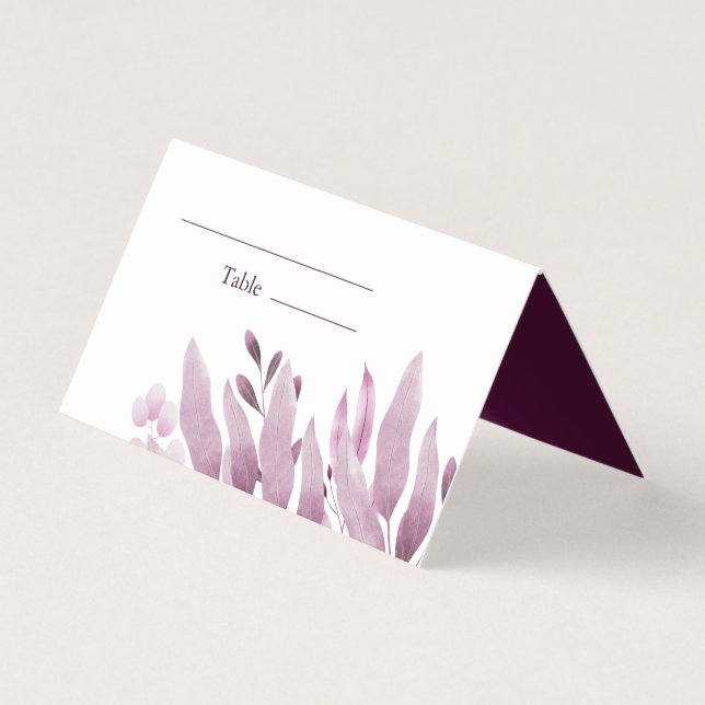 Burgundy Big Leaves Wedding Place Cards (Front)