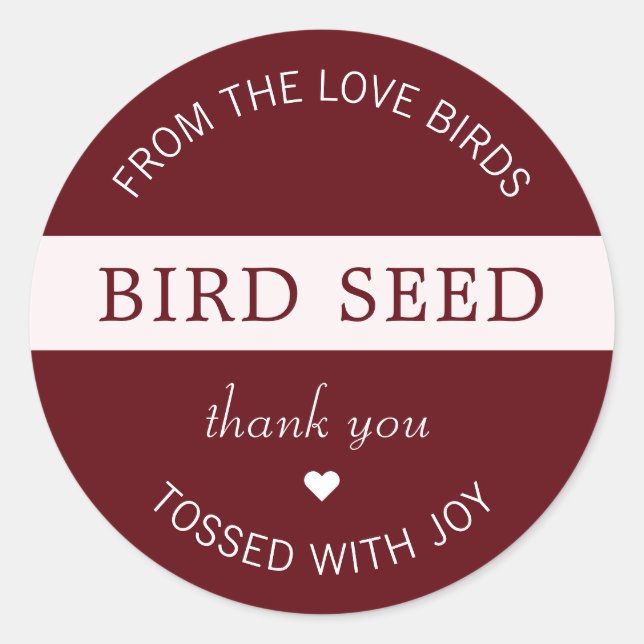 Burgundy Bird Seed Toss Wedding Favours Classic Round Sticker (Front)