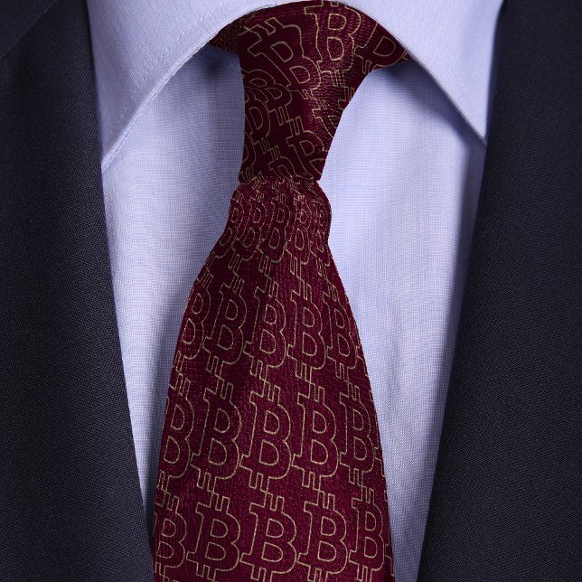 Burgundy Bitcoin Symbol Outline Pattern Tie (Creator Uploaded)