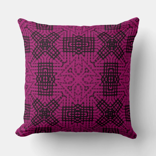 Burgundy, black and burgundy , geometric ,lace cushion (Front)