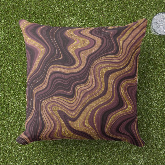 Burgundy Black and Gold Marble Look Pattern Cushion (Grass)