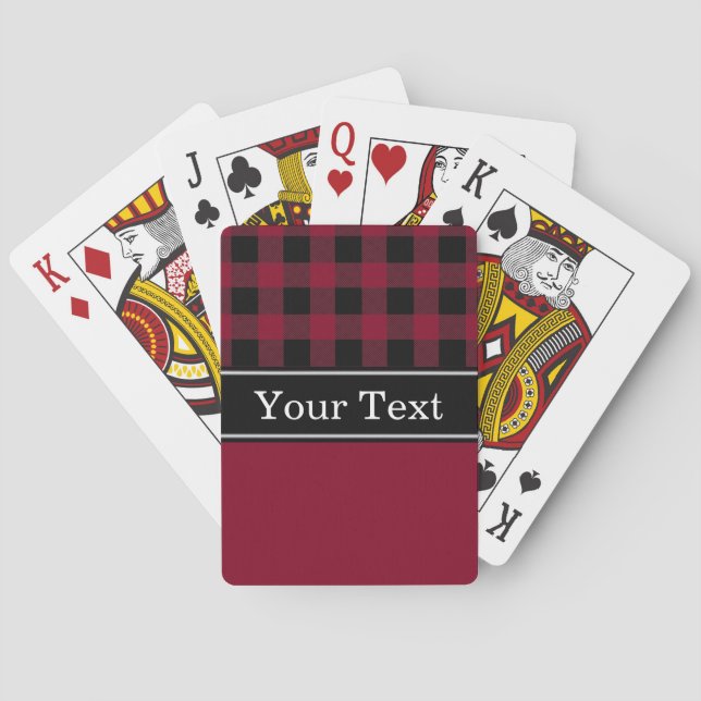 Burgundy Black Buffalo Check Plaid CBN Monogram Playing Cards (Back)