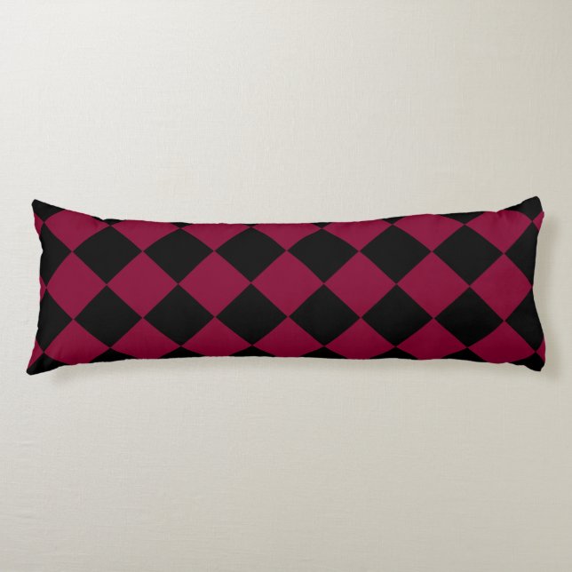 Burgundy Black Chequered Diamond Pattern Body Cushion (Front)