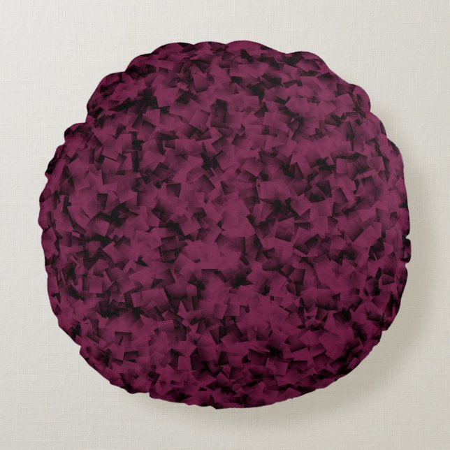Burgundy Black Cubism Abstract Pattern Round Cushion (Front)