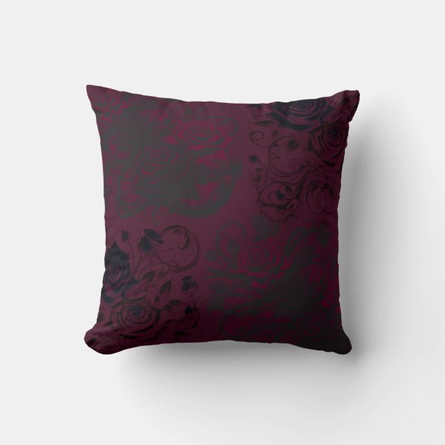 Burgundy & Black Dark Garden Gothic Glam  Cushion (Front)