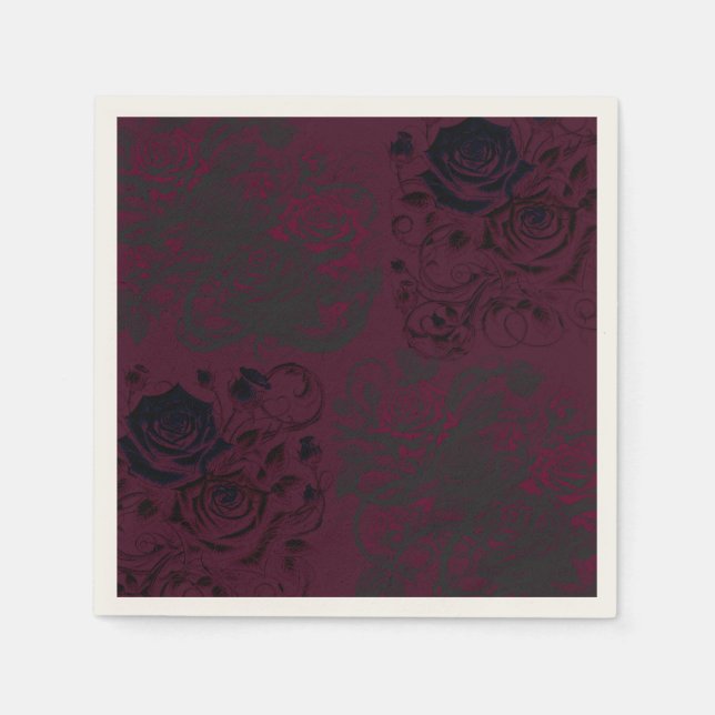 Burgundy & Black Dark Garden Gothic Glam Wedding Napkin (Front)