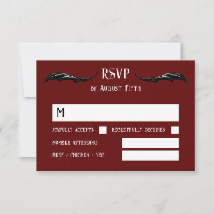 Burgundy Black Dragon Monogram Fantasy Wedding RSVP Card