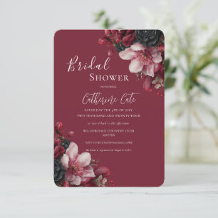 Burgundy & Black Elegant Floral Bridal  Invitation