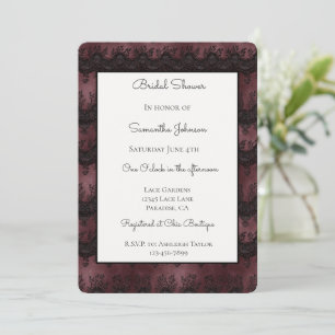 Burgundy Black Faux Lace Bridal Shower Invitation