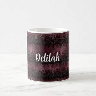 Burgundy Black Faux Lace Coffee Mug