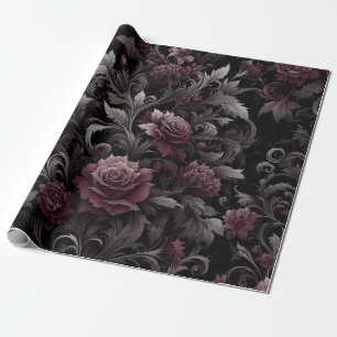 Burgundy Black Floral Gift Wrapping Paper 