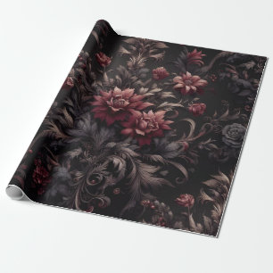 Burgundy Black Floral Gift Wrapping Paper 