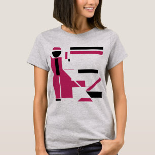 Burgundy Black Geometric Figure-like Art MCM Look T-Shirt