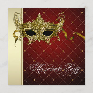 Burgundy Black Gold Masquerade Party Invitations