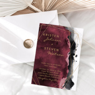 Burgundy Black & Gold Wedding Invitation