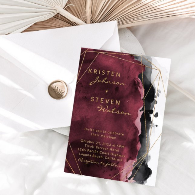 Burgundy Black & Gold Wedding Invitation (Creator Uploaded)