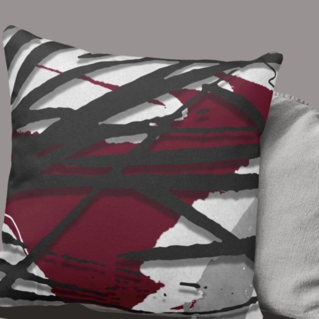 Burgundy Black & Grey Abstract Watercolor Cushion (Creator Uploaded)