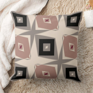 Burgundy, black, mauve and grey geometric cushion