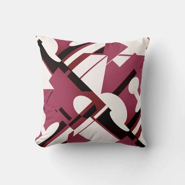 Burgundy Black Off-white Diagonal Geometric Design Cushion (Front)