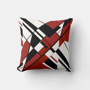 Burgundy Black on White Diagonal Angular Design Cushion