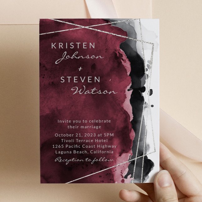 Burgundy Black & Silver Wedding Invitation (Creator Uploaded)