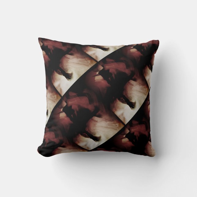 Burgundy Black Tan White Batik-like Diagonal Tiles Cushion (Front)
