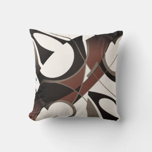 Burgundy Black Tan White Swirling Slanted Abstract Cushion
